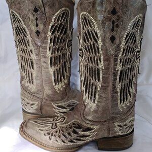 Corral Ladies Brown/Black Wing & Cross Sequence Square Toe Boots A 1197